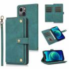 For iPhone 14 Lanyard Leather Phone Case (Lake Blue) - 1