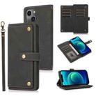 For iPhone 14 Plus Lanyard Leather Phone Case (Black) - 1