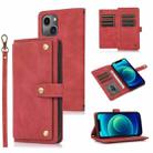 For iPhone 14 Plus Lanyard Leather Phone Case (Red) - 1