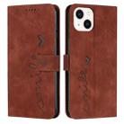 For iPhone 14 Skin Feel Heart Pattern Leather Phone Case (Brown) - 1