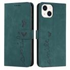 For iPhone 14 Skin Feel Heart Pattern Leather Phone Case (Green) - 1