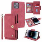 For iPhone 14 Pro Max POLA 9 Card-slot Oil Side Leather Phone Case (Red) - 1