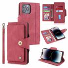 For iPhone 14 Pro POLA 9 Card-slot Oil Side Leather Phone Case(Red) - 1