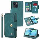 For iPhone 14 POLA 9 Card-slot Oil Side Leather Phone Case (Dark Green) - 1