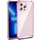 For iPhone 14 Plus Carbon Fiber Texture Shockproof Phone Case (Transparent Pink) - 1