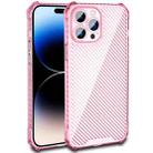 For iPhone 14 Pro Max Carbon Fiber Texture Shockproof Phone Case (Transparent Pink) - 1