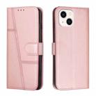 For iPhone 14 Plus Stitching Calf Texture Buckle Leather Phone Case (Pink) - 1