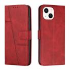 For iPhone 14 Plus Stitching Calf Texture Buckle Leather Phone Case (Red) - 1