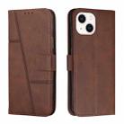 For iPhone 14 Plus Stitching Calf Texture Buckle Leather Phone Case (Brown) - 1