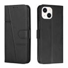 For iPhone 14 Plus Stitching Calf Texture Buckle Leather Phone Case (Black) - 1