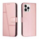 For iPhone 14 Pro Max Stitching Calf Texture Buckle Leather Phone Case (Pink) - 1