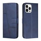 For iPhone 14 Pro Max Stitching Calf Texture Buckle Leather Phone Case (Blue) - 1