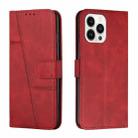 For iPhone 14 Pro Max Stitching Calf Texture Buckle Leather Phone Case (Red) - 1