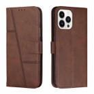 For iPhone 14 Pro Max Stitching Calf Texture Buckle Leather Phone Case (Brown) - 1