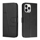 For iPhone 14 Pro Max Stitching Calf Texture Buckle Leather Phone Case (Black) - 1