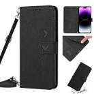 For iPhone 14 Pro Max Skin Feel Heart Pattern Leather Phone Case With Lanyard (Black) - 1