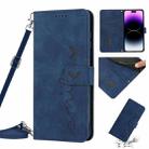 For iPhone 14 Pro Skin Feel Heart Pattern Leather Phone Case With Lanyard(Blue) - 1