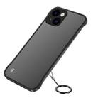 For iPhone 14 Plus Metal Lens Frosted Finger Ring Strap Phone Case (Black) - 1