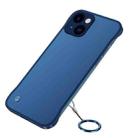 For iPhone 14 Plus Metal Lens Frosted Finger Ring Strap Phone Case (Blue) - 1