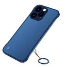 For iPhone 14 Pro Max Metal Lens Frosted Finger Ring Strap Phone Case (Blue) - 1