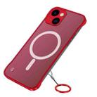 For iPhone 14 Metal Lens Frosted Magsafe Phone Case (Red) - 1