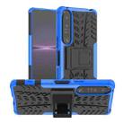For Sony Xperia 1 IV Tire Texture TPU + PC Phone Case with Holder(Blue) - 1