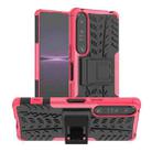 For Sony Xperia 1 IV Tire Texture TPU + PC Phone Case with Holder(Pink) - 1