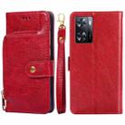 For OPPO A57 4G 2022 Zipper Bag Leather Phone Case(Red) - 1
