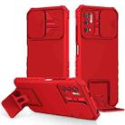 For Xiaomi Redmi Note 10 5G Stereoscopic Holder Sliding Camshield Phone Case(Red) - 1