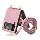For Samsung Galaxy Z Filp4 5G Lanyard Folding Leather Phone Case(Pink) - 1