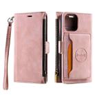 For iPhone 14 Pro Max Zipper Card Leather Phone Case (Pink) - 1