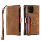 For iPhone 14 Pro Max Zipper Card Leather Phone Case (Brown) - 1