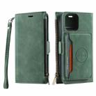 For iPhone 14 Pro Max Zipper Card Leather Phone Case (Green) - 1