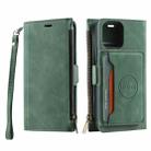 For iPhone 14 Zipper Card Leather Phone Case (Green) - 1