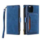 For iPhone 14 Plus Zipper Card Leather Phone Case (Blue) - 1