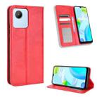 For Realme C30 4G Magnetic Buckle Retro Texture Leather Phone Case(Red) - 1
