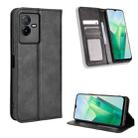 For vivo T2X 5G Magnetic Buckle Retro Texture Leather Phone Case(Black) - 1