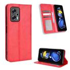 For Xiaomi Redmi Note 11T Pro 5G Magnetic Buckle Retro Texture Leather Phone Case(Red) - 1