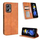 For Xiaomi Redmi Note 11T Pro 5G Magnetic Buckle Retro Texture Leather Phone Case(Brown) - 1