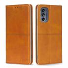 For Motorola Moto G62 5G Cow Texture Magnetic Horizontal Flip Leather Phone Case(Light Brown) - 1