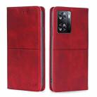 For OPPO A57 4G 2022 Cow Texture Magnetic Horizontal Flip Leather Phone Case(Red) - 1