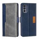 For Motorola Moto G62 5G Contrast Color Side Buckle Leather Phone Case(Blue+Grey) - 1