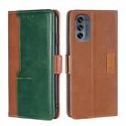 For Motorola Moto G62 5G Contrast Color Side Buckle Leather Phone Case(Light Brown+Green) - 1