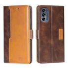 For Motorola Moto G62 5G Contrast Color Side Buckle Leather Phone Case(Dark Brown+Gold) - 1