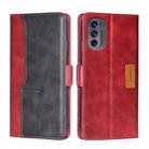 For Motorola Moto G62 5G Contrast Color Side Buckle Leather Phone Case(Red+Black) - 1