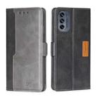 For Motorola Moto G62 5G Contrast Color Side Buckle Leather Phone Case(Black+Grey) - 1