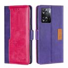 For OPPO A57 4G 2022 Contrast Color Side Buckle Leather Phone Case(Purple+Rose Red) - 1