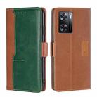 For OPPO A57 4G 2022 Contrast Color Side Buckle Leather Phone Case(Light Brown+Green) - 1