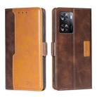 For OPPO A57 4G 2022 Contrast Color Side Buckle Leather Phone Case(Dark Brown+Gold) - 1