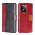 For OPPO A57 4G 2022 Contrast Color Side Buckle Leather Phone Case(Red+Black) - 1